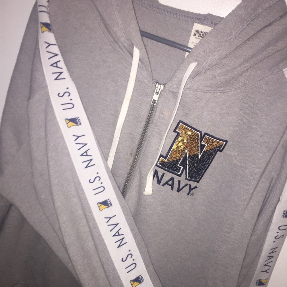 Pink Navy Zip Up Hoodie